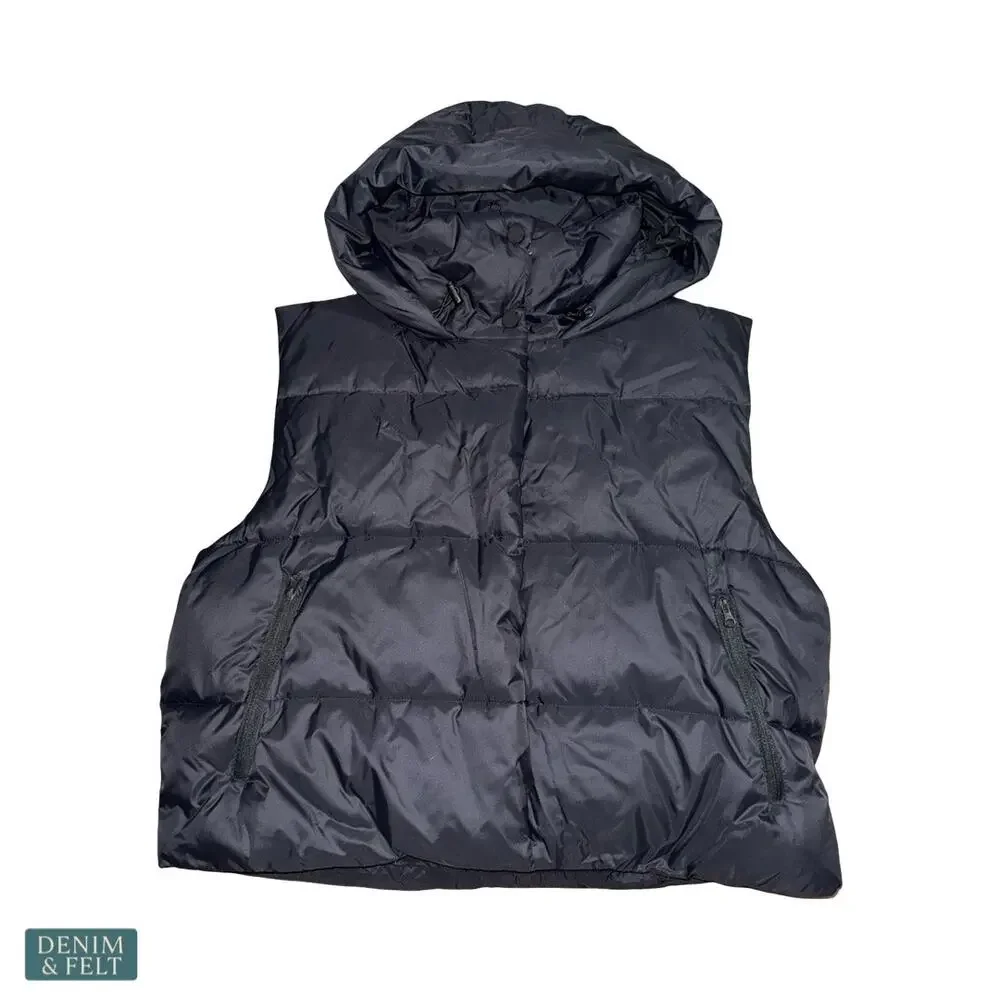 Alo Yoga Gold‎ Rush Puffer Vest Black Hooded Nylon Warm Athleisure Winter Core